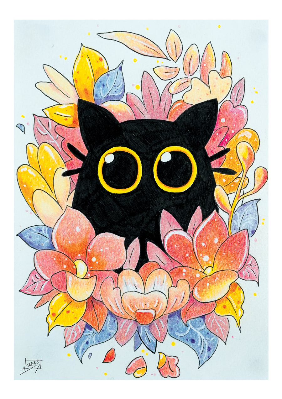 Flower Cat Colour Print