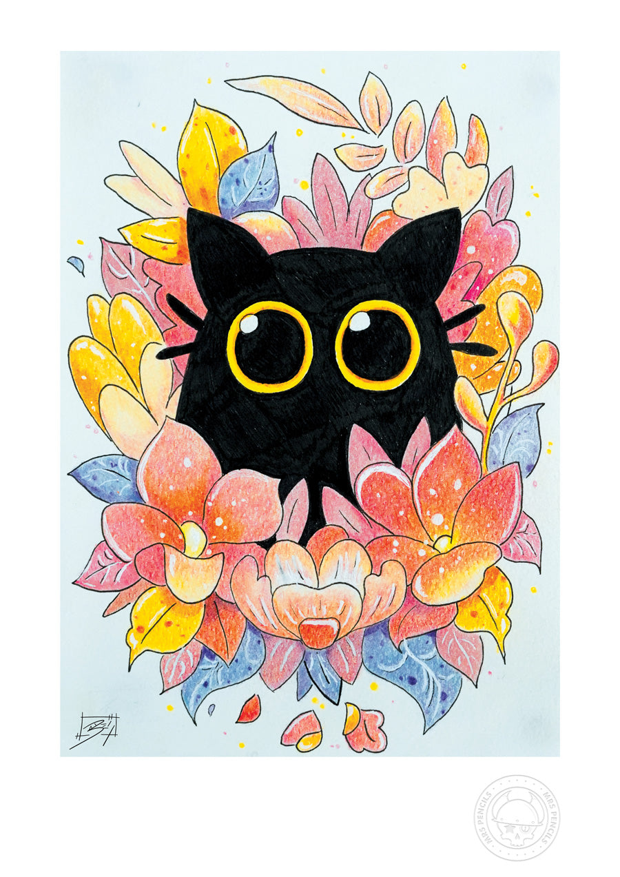 Flower Cat Colour Print