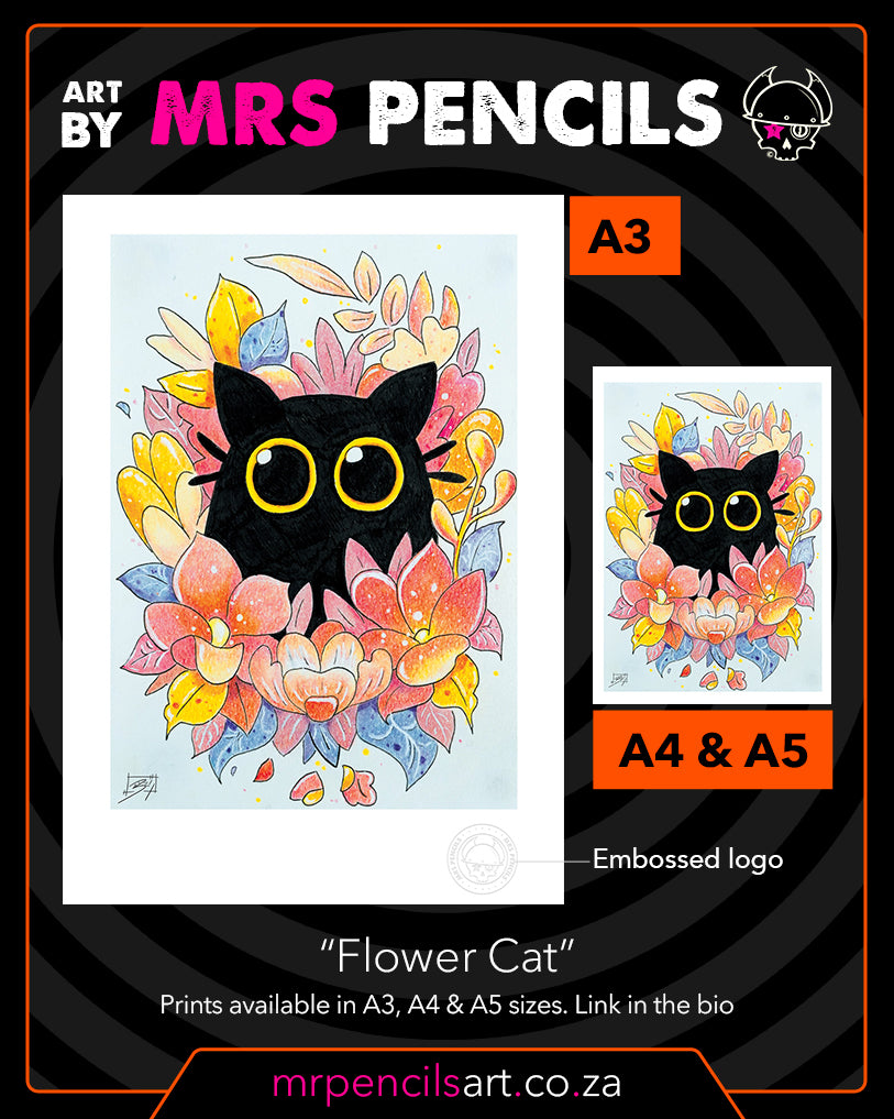 Flower Cat Colour Print