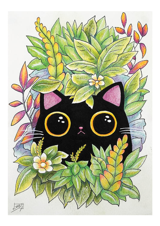 Foliage Cat Colour Print